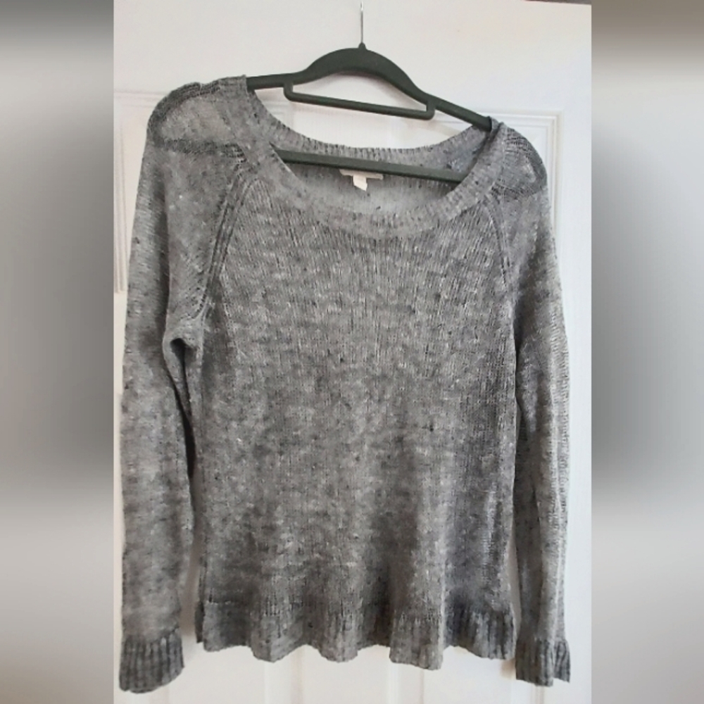 Eileen Fisher Small Gray Open Weave Pullover Sweater Lagenlook Sheer Basic READ